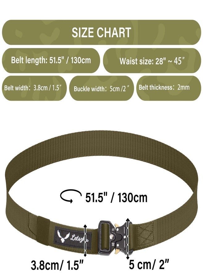 حزام Letszhu التكتيكي، حزام من النايلون بعرض 1.5 بوصة مزود بإبزيم سريع الفتح وخطاف MOLLE للاستخدام اليومي، والاستخدامات العسكرية، والمشي لمسافات طويلة، وأعمال التجهيز (لون أخضر عسكري) - Image 2